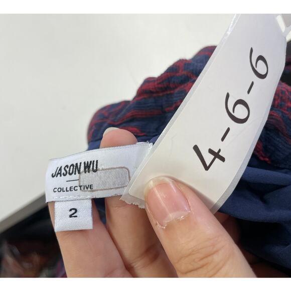 Jason Wu Dress Womens 2 Blue Red Floral Chiffon Shirt Collared Midi Tie Neck - Picture 5 of 11